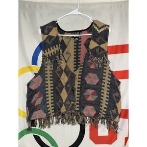 Vintage Agapo Tribal Print Tapestry Vest Womens Large Geometric Western Button